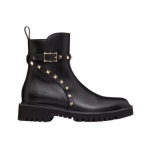 Valentino Combat Ankle Boots in Black Calfskin 4cm