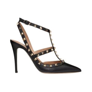 Valentino Rockstud pumps in black leather with heel strap and 10 cm heel