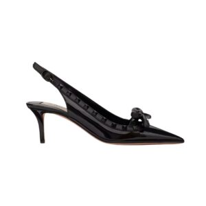 Valentino Rockstud slingback pumps in black leather with bow, 6 cm heel