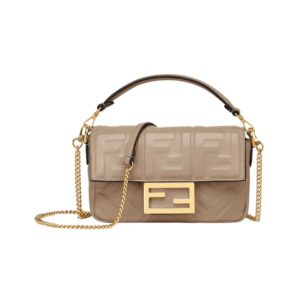 Fendi Baguette Chain Mini Bag in Taupe Nappa Leather 13cm