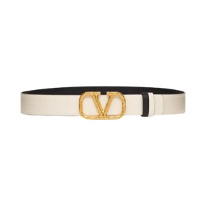 Valentino VLogo Reversible Belt in Ivory/Black Leather 3cm