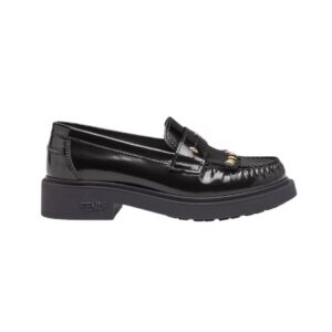 Fendi black leather loafers with FF detail