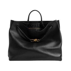 Bottega Veneta Top Handle Bag in Smooth Black Leather, 35 cm