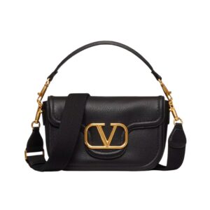 Valentino Alltime bag in black hammered leather 23.5 cm