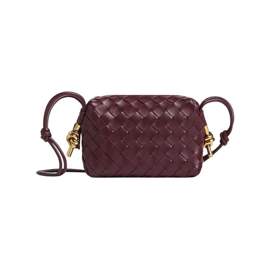 Bottega Veneta Mini Crossbody Bag in Intrecciato Leather in Burgundy, 11 cm