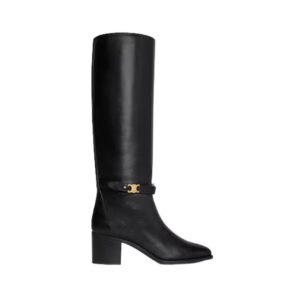 Celine Garance high boots in black calfskin with Triomphe strap