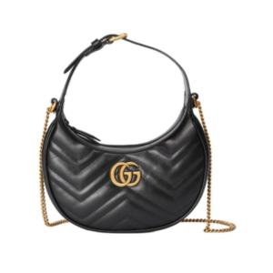 Gucci GG Marmont mini half moon bag in black leather 21 cm