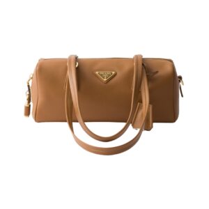 Prada bag with handle and padlock in caramel leather 12.5 cm