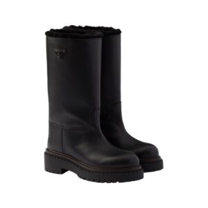 Prada black leather and sheepskin boots