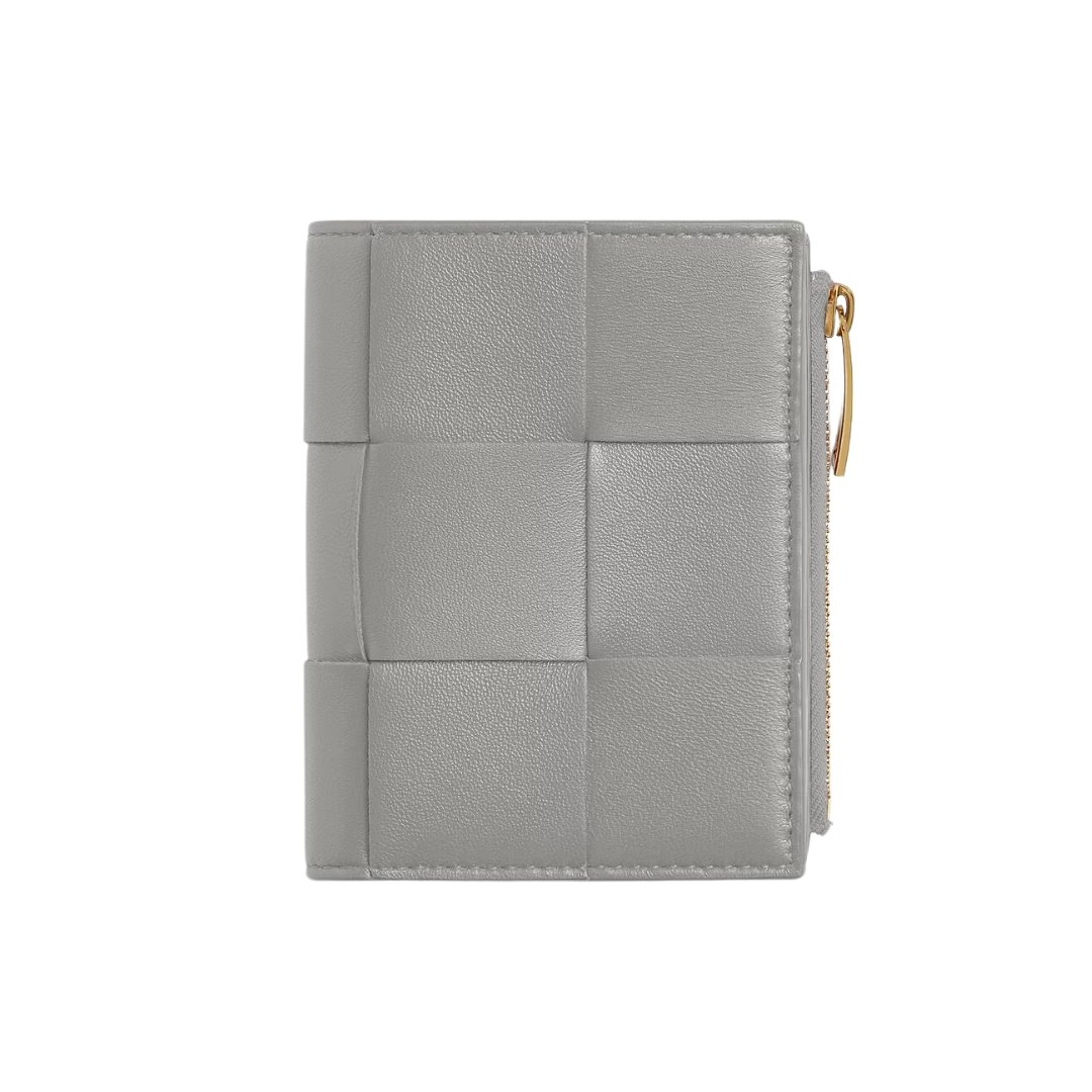 Bottega Veneta Sterling Grey Nappa Leather Two-Tone Woven Wallet 11.5cm