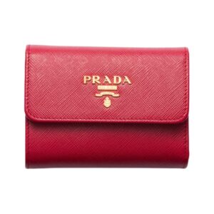 Prada Compact Wallet in Red Saffiano Leather 9.5cm