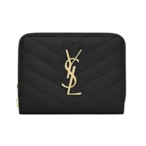 Saint Laurent Cassandre Compact Zip-Around Wallet in Black Leather 12cm