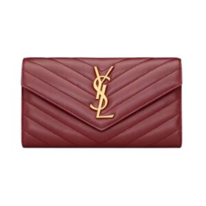 Cassandre Large Quilted Red Lambskin Wallet, 19cm