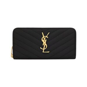 Saint Laurent Cassandre Zip-Around Wallet in Black Leather, 19 cm