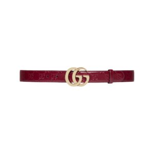 Gucci red leather belt with GG buckle 3 cm