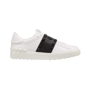 Valentino sneakers in white leather with black band and tone-on-tone studs