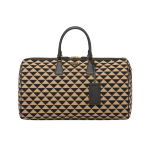 Prada Symbole Duffle Bag in beige and black jacquard, 44 cm