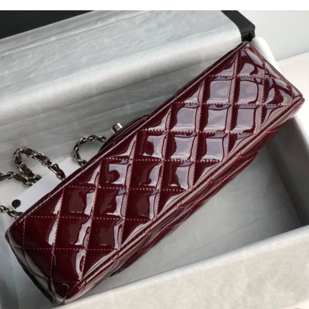 Chanel 11.12 Double Flap Burgundy Jumbo Patent 30cm Bag - Image 4