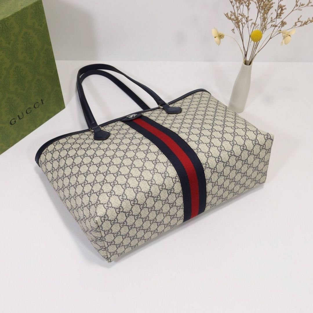 Gucci Ophidia Large Tote Bag in Beige/Blue GG Supreme Canvas 39cm - Image 5