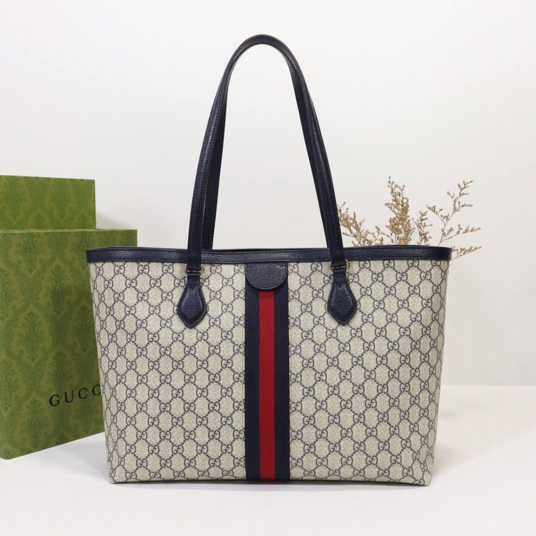 Gucci Ophidia Large Tote Bag in Beige/Blue GG Supreme Canvas 39cm - Image 4