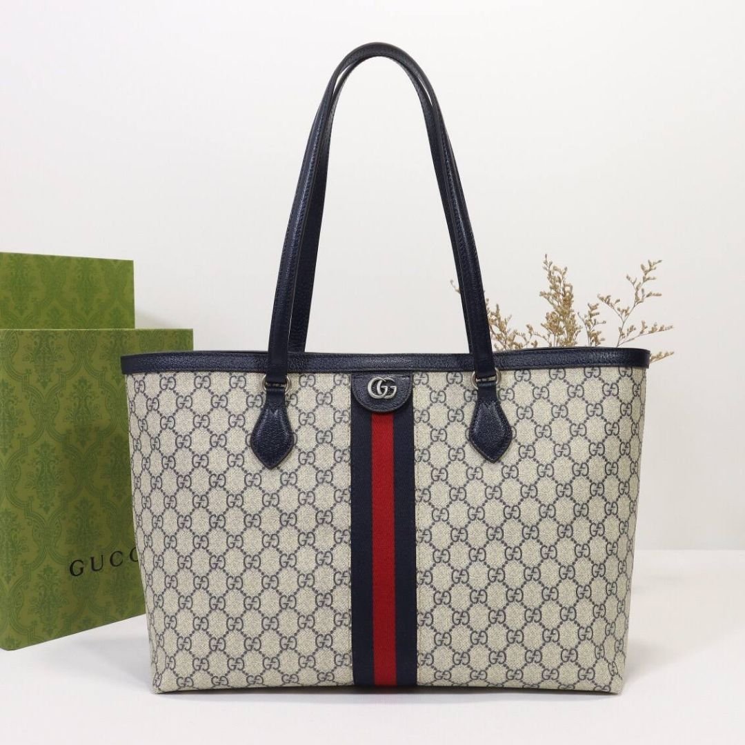 Gucci Ophidia Large Tote Bag in Beige/Blue GG Supreme Canvas 39cm - Image 3