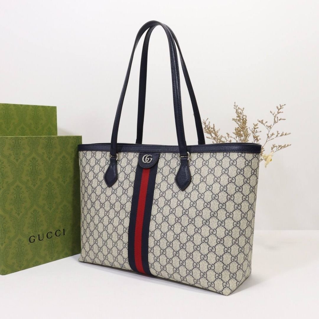 Gucci Ophidia Large Tote Bag in Beige/Blue GG Supreme Canvas 39cm - Image 2