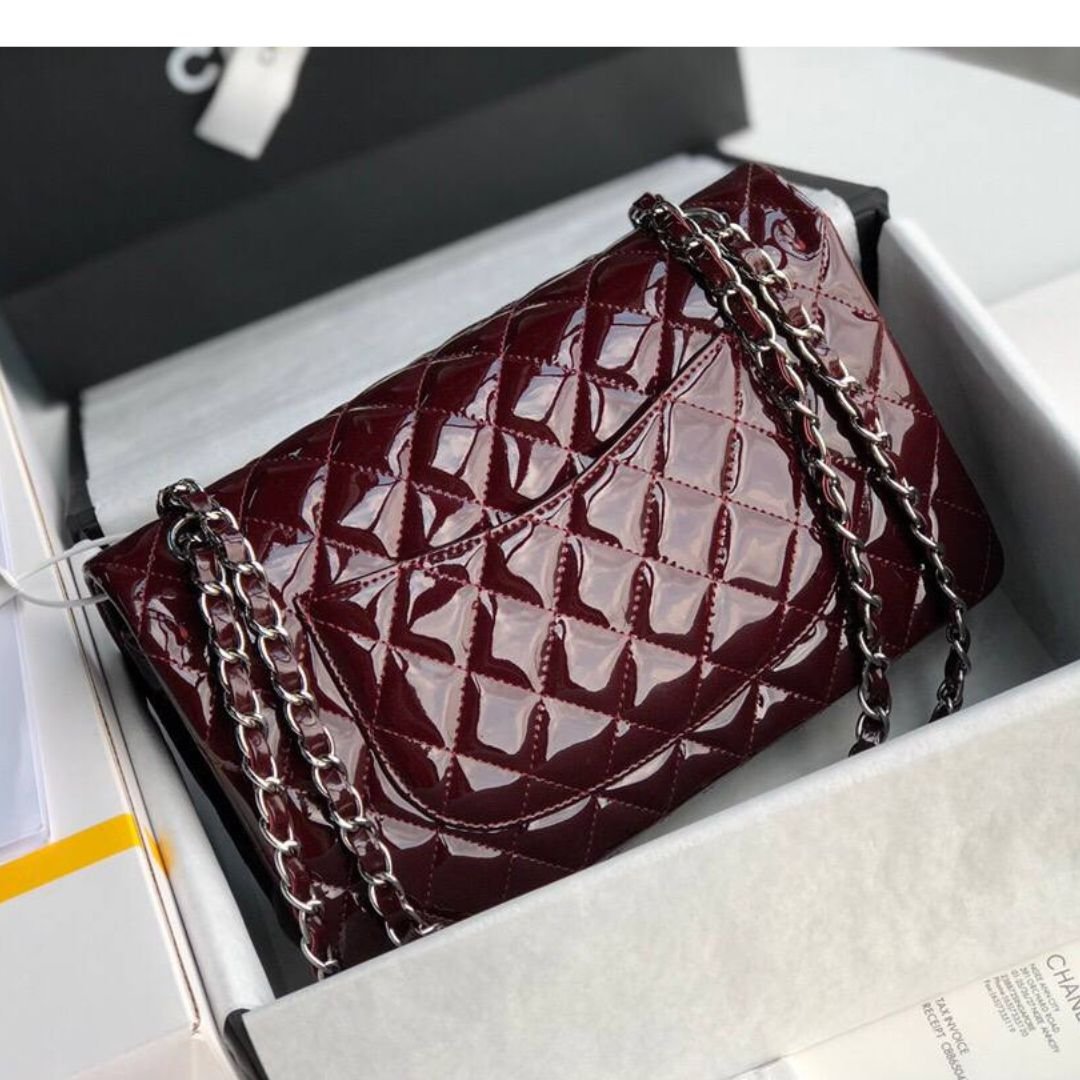 Chanel 11.12 Double Flap Burgundy Jumbo Patent 30cm Bag - Image 2