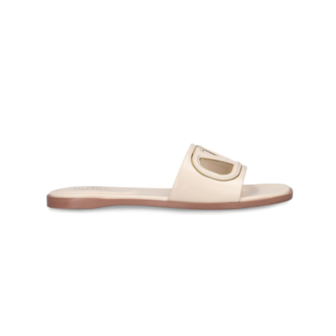 Valentino Garavani VLogo sandals in beige leather with tone-on-tone logo