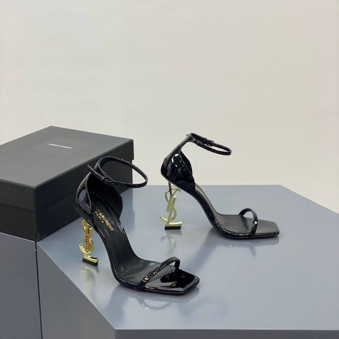 Saint Laurent Opyum Black and Gold 11cm Heeled Sandals - Image 5