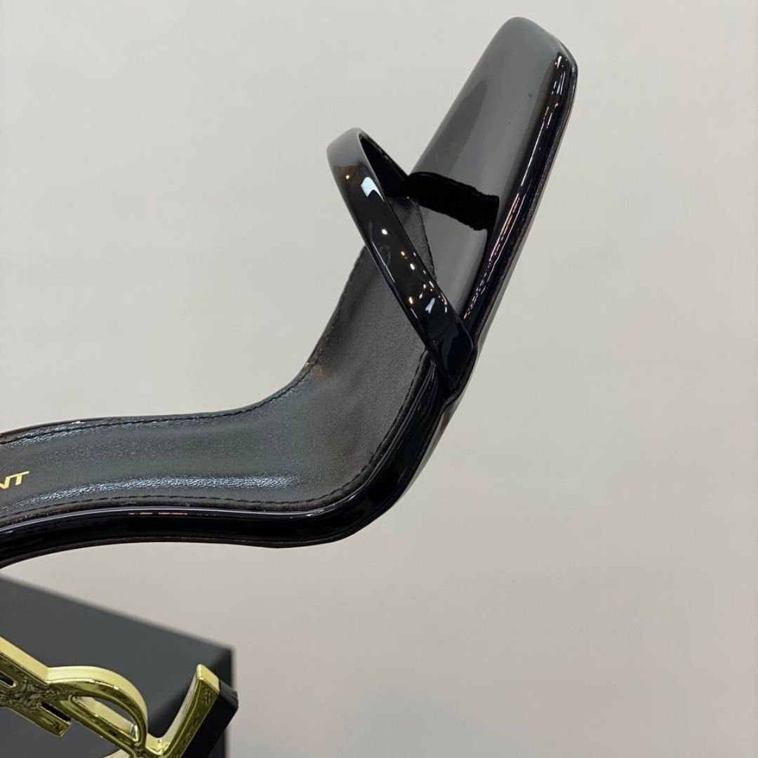 Saint Laurent Opyum Black and Gold 11cm Heeled Sandals - Image 4