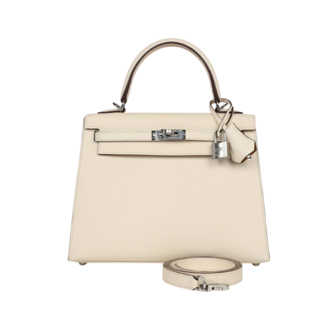 Hermès Kelly 25 bag in cream Epsom leather with palladium hardware