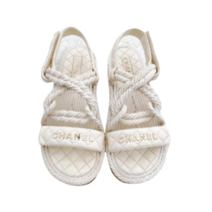 Chanel white rope sandals with embroidered logo