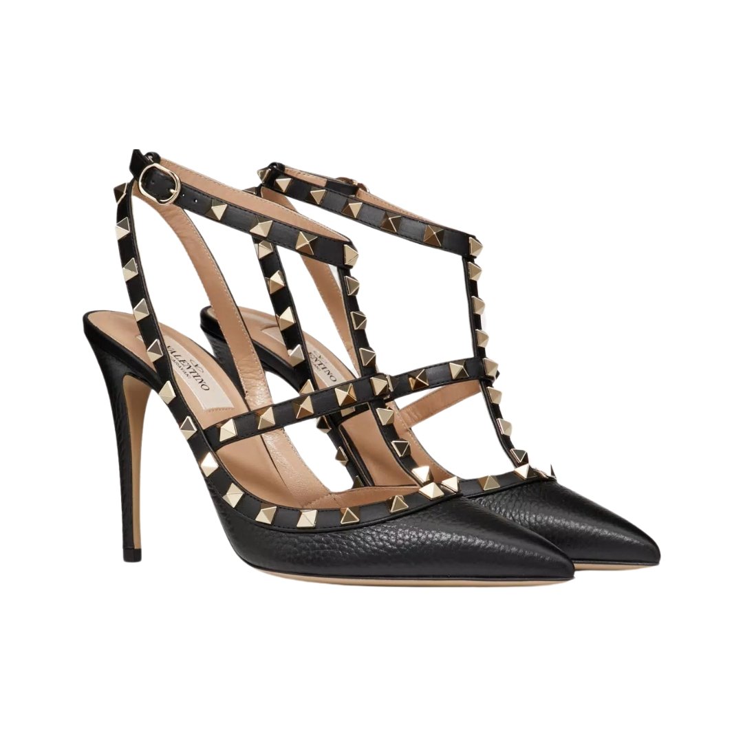 Valentino Rockstud pumps in black leather with heel strap and 10 cm heel - Image 2