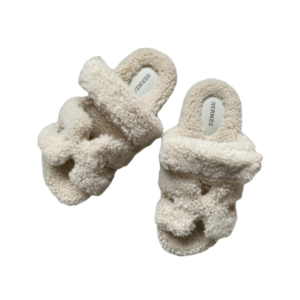 Hermès Chypre white shearling sandals with adjustable strap