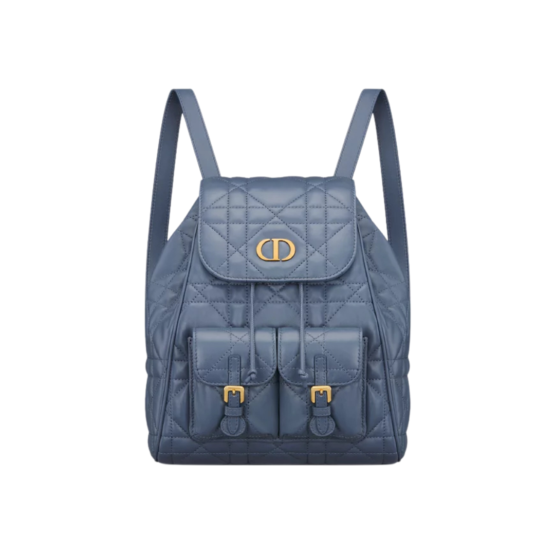 Dior Caro Backpack Medium Denim Blue 26cm
