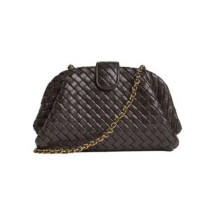 Bottega Veneta Lauren 1980 Clutch Bag in Intrecciato Dark Brown Leather 27cm