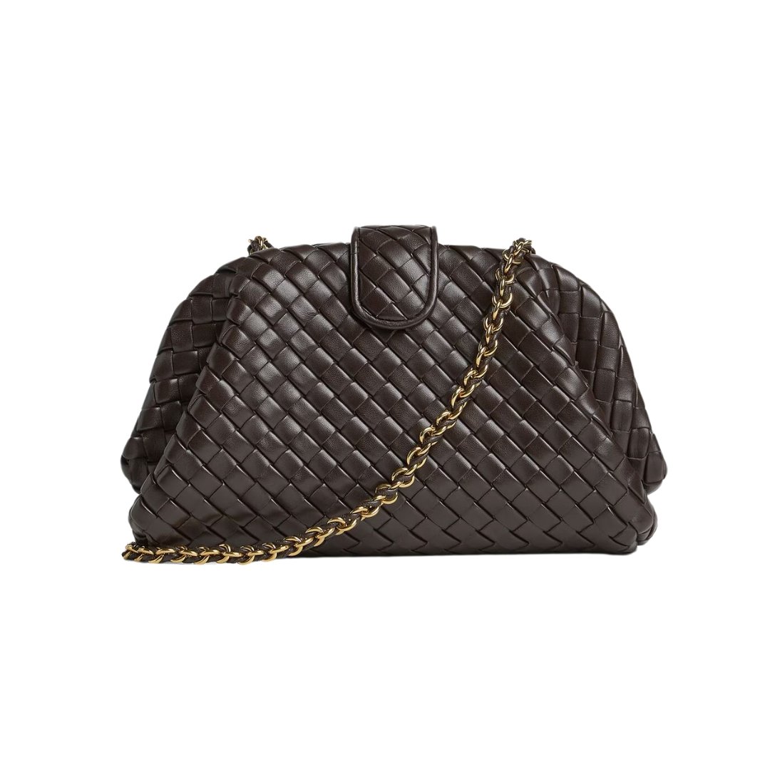 Bottega Veneta Lauren 1980 Clutch Bag in Intrecciato Dark Brown Leather 27cm