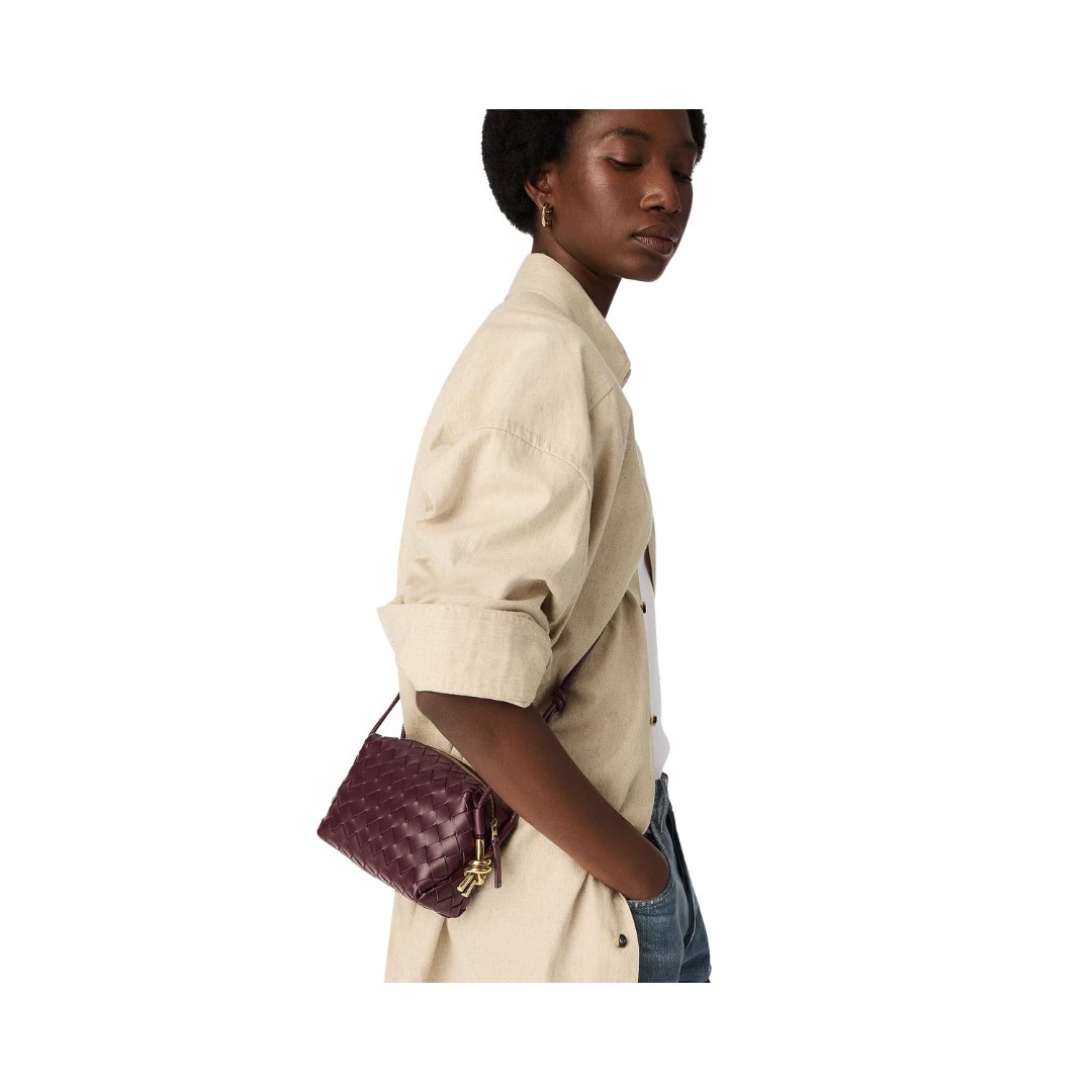 Bottega Veneta Mini Crossbody Bag in Intrecciato Leather in Burgundy, 11 cm - Image 3