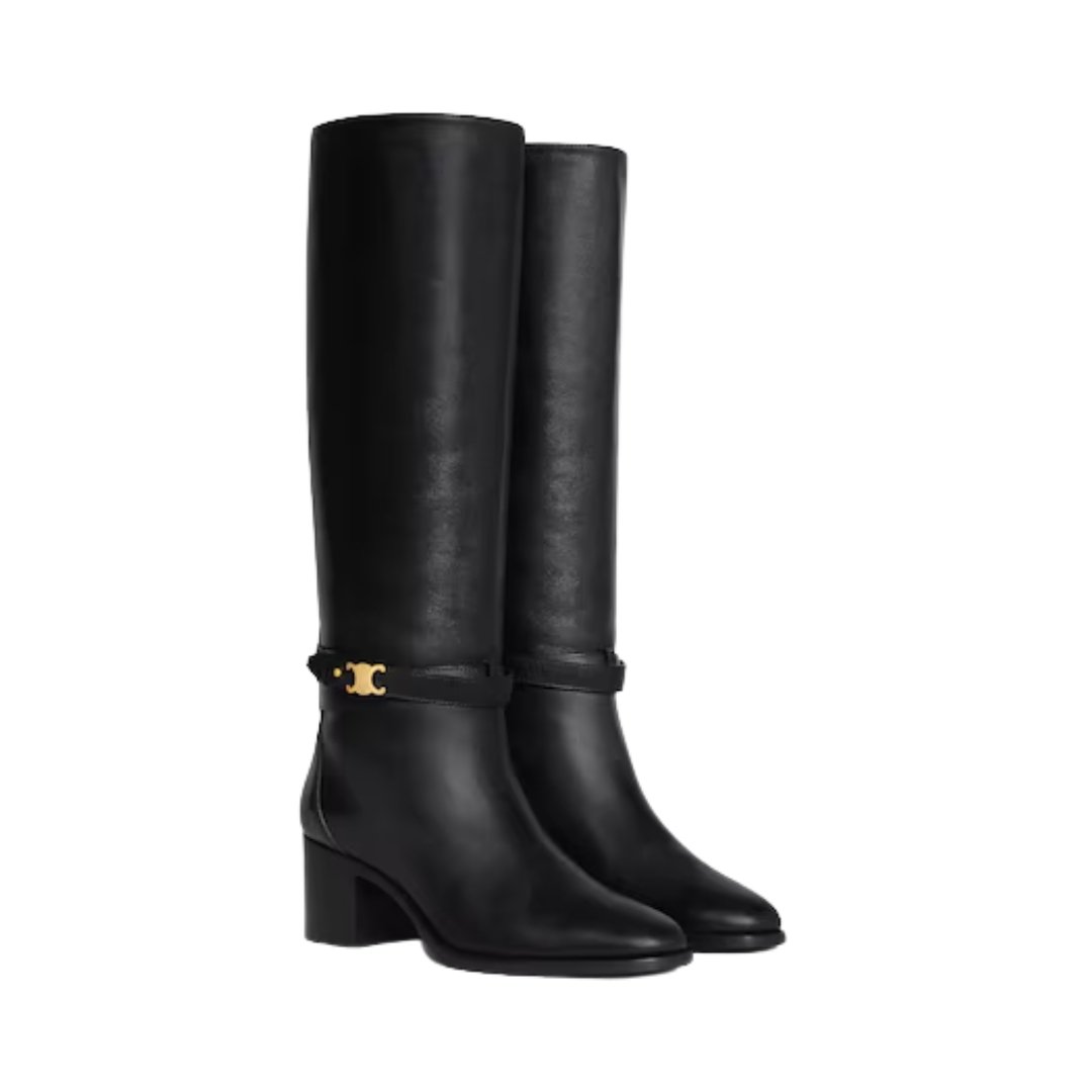 Celine Garance high boots in black calfskin with Triomphe strap - Image 2