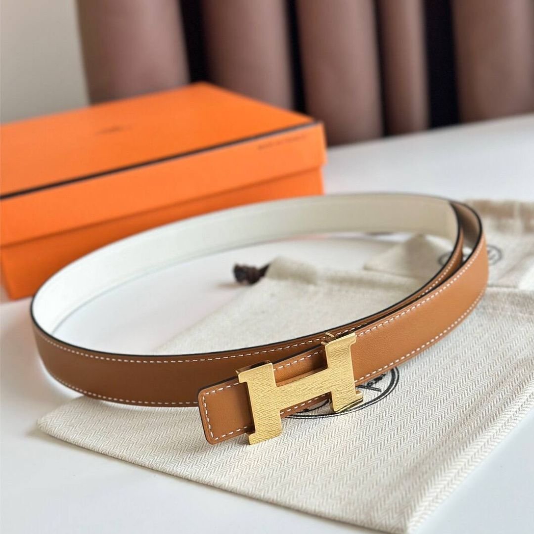 Hermès Mini H Belt Orange/White/Gold 2.5cm - Image 4
