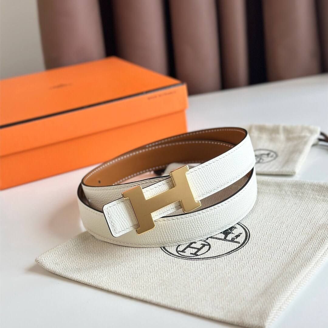 Hermès Mini H Belt Orange/White/Gold 2.5cm - Image 2