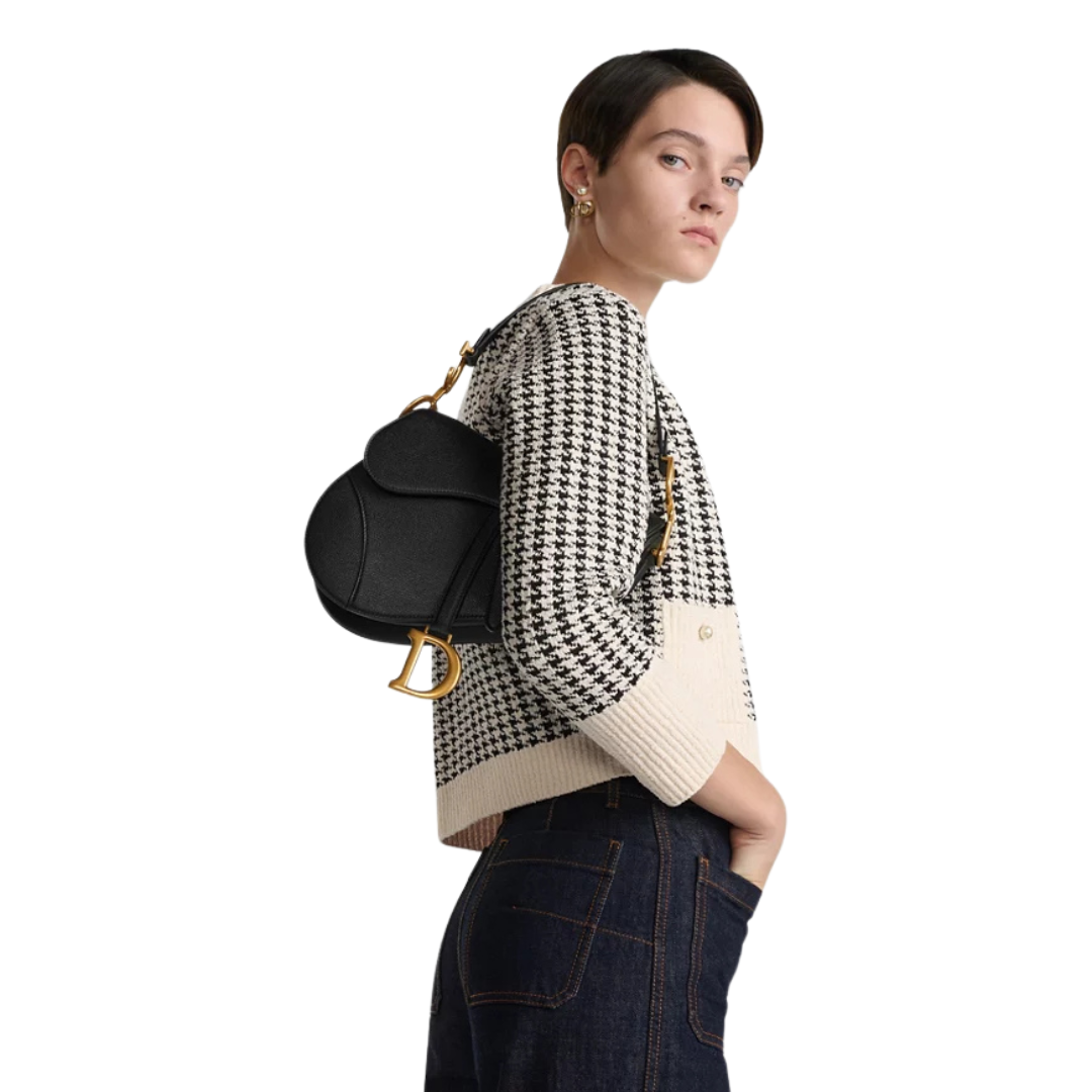 Dior Saddle Bag in Black Grained Leather 25.5cm - Image 4