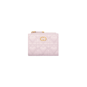 Dior card holder in light pink lambskin with cannage motif and hearts