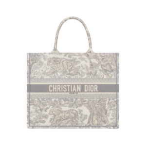 Dior Book Tote bag large ecru and gray Toile de Jouy embroidery 42 cm