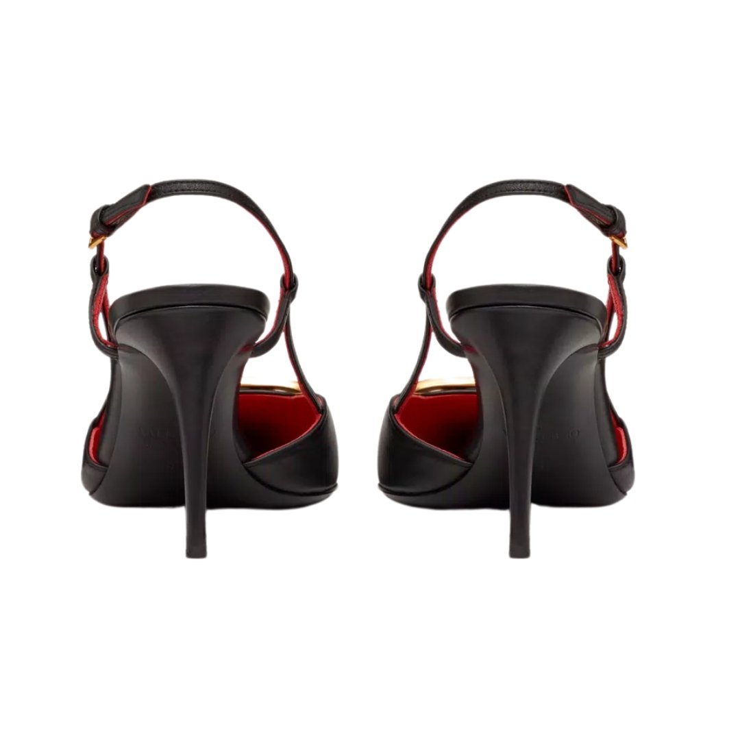 Valentino slingback pumps in black leather with red detail and 8 cm buckle - Image 3