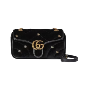 Gucci GG Marmont Small Black Velvet Shoulder Bag 22cm