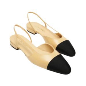 Chanel slingback with beige leather heel and black toe