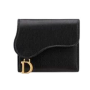 Mini Dior Saddle Wallet in Black Leather 10.5 cm