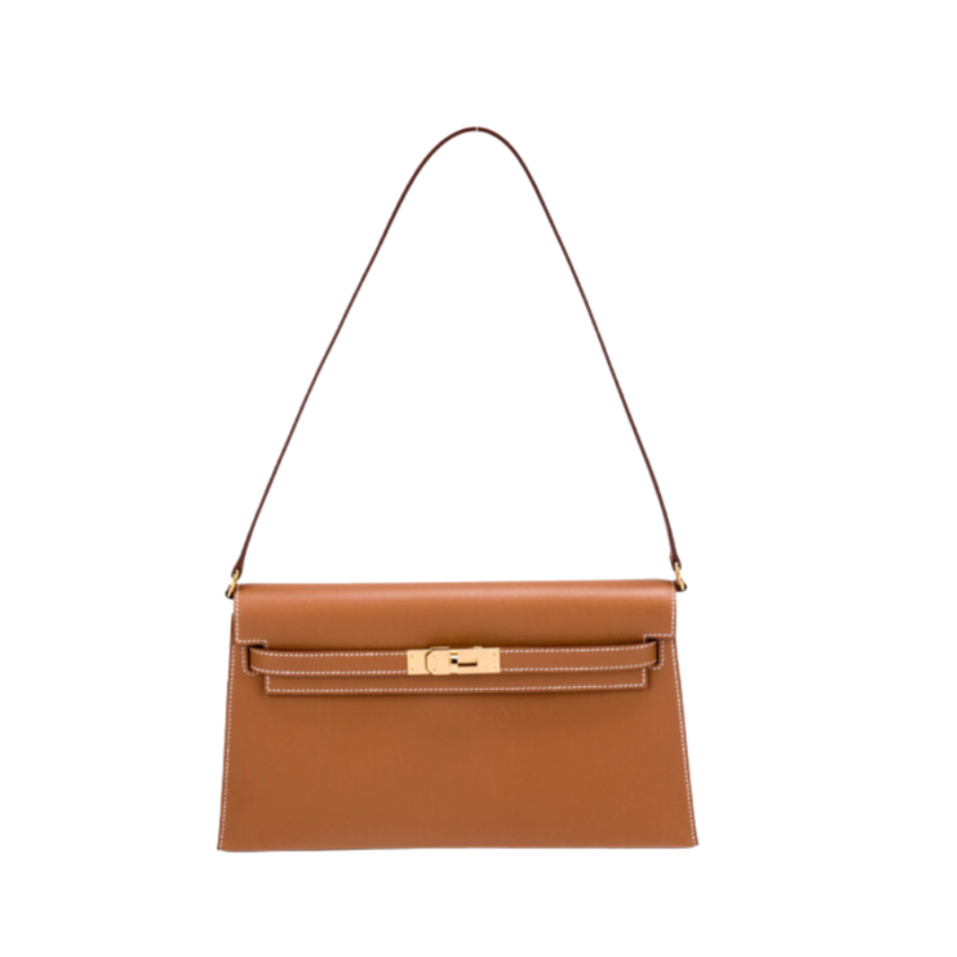 Polène Madame Kelly Élan bag in brown leather 28 cm