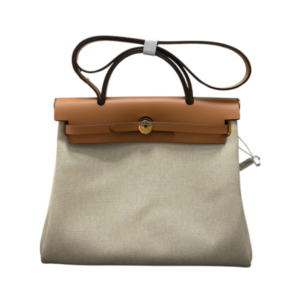 Hermès Herbag bag in ecru canvas and brown leather 31 cm